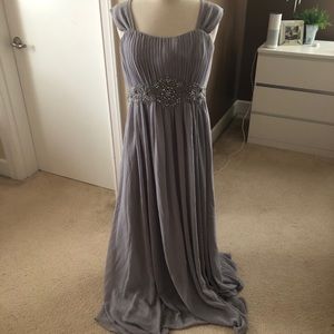 Long grey dress with bejeweled sewn on belt